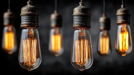 Row of glowing retro light bulbs