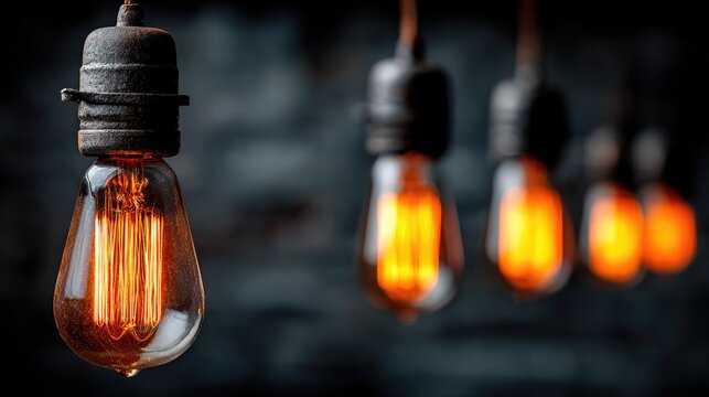 Vintage glowing Edison bulb close-up