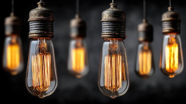 Row of glowing retro light bulbs