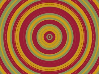 Concentric circles of red, yellow, and green create a vibrant pattern.