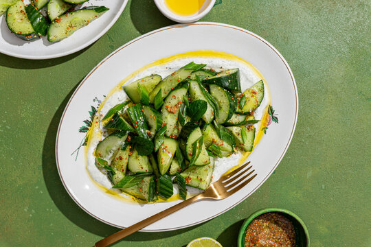 Fresh cucumber salad with vibrant green hues