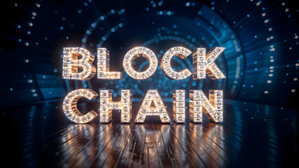 Fototapeta premium 3D Cyber Illustration of Glowing Blockchain Chain Links and Data Lines
