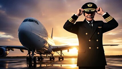 Experienced pilot ready for takeoff at sunset, showcasing aviation leadership and safety - Powered by Adobe
