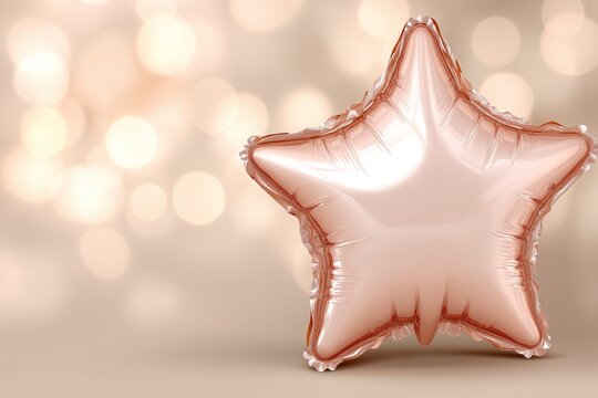 Shining golden star balloon with soft bokeh background, creating an elegant atmosphere for upscale celebrations and special occasions