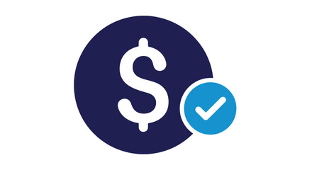Blue oval icon with a white dollar sign and checkmark silhouette