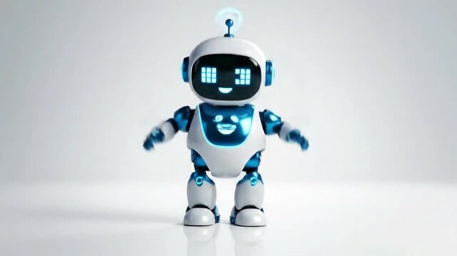 Cheerful robot dancing happily in a bright futuristic setting, celebrating technology advancements and innovation with playful movements