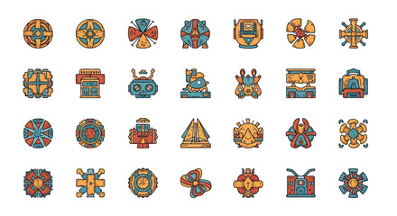 Steampunk geometric icons set featuring vintage abstract designs in flat style