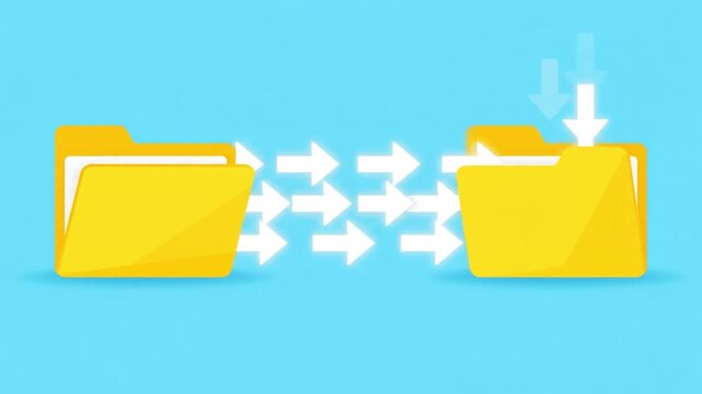 Digital folders enhance data transfer between locations, showcasing organization and efficiency while optimizing workflow and file management for improved productivity