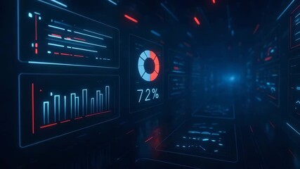 Futuristic digital interface showcasing data visualization and analytics in a high-tech environment for modern applications. - Powered by Adobe