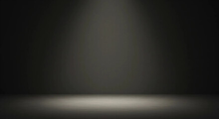 Spotlight on darkened stage room creates dramatic effect for presentations, theater productions, event promotions, storytelling backgrounds, and theatrical concepts.