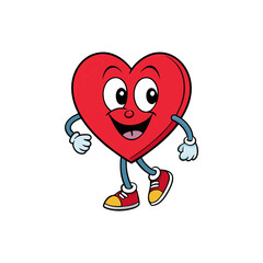 Cartoon happy red heart character walking isolated on white background
