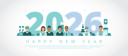 Healthcare or medical team wishing you a happy new year for 2026