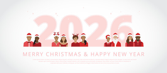 Obraz premium Santa claus, children and adults wishing you a merry christmas and happy new year for 2026