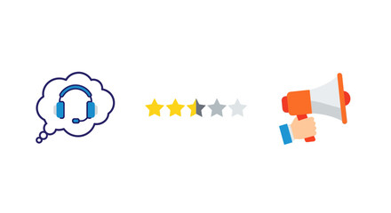 Customer feedback concept with megaphone and headset icon