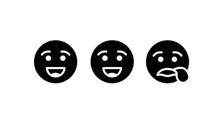 Minimalist black and white emoji set: smiling, happy, tongue out faces