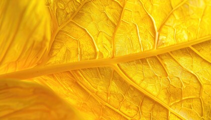 Extreme Close Up Macro Texture Of Golden Yellow Leaf Veins And Surface With Glittering Particles In Bright Sunlight With High Detail