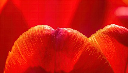 Extreme Close Up of Vibrant Red Tulip Petals with Detailed Texture Illuminated by Soft Warm Light