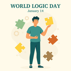 World Logic Day illustration with man holding puzzle pieces