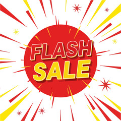 Flash Sale Banner with Red Circle and Yellow Rays.