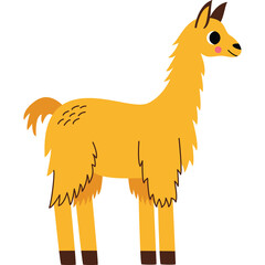Obraz premium Simple Cartoon Yellow Llama Standing on Transparent Background With Fluffy Mane and Tail and Brown Feet