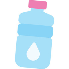 Simple Blue Water Bottle With Pink Cap And White Water Drop Icon On Transparent Background Graphic Illustration