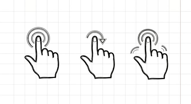 Minimalist hand gesture icons for touchscreen devices and mobile interfaces