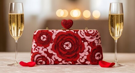 two glasses of champagne and gift box