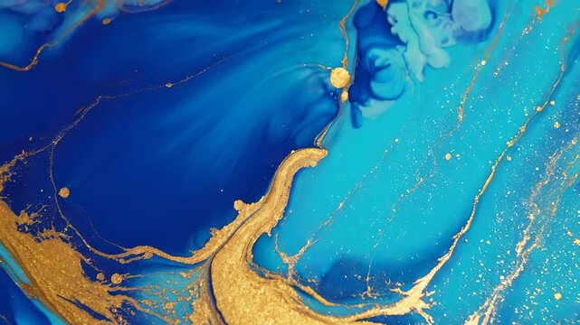 Blue and gold painting with white flower, adorned with intricate details and delicate brushstrokes, capturing the essence of fine art photography, conveying refinement and cultural appreciation.