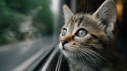 Curious Kitten Gazing Out Window A Portrait of a Cat's Journey and Wonder