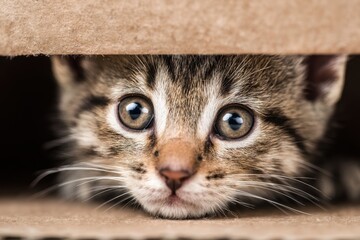 Adorable Kitten Peeking Out A Playful Moment Captured in Detail