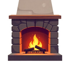 Fireplace with Burning Log Fire, chimney