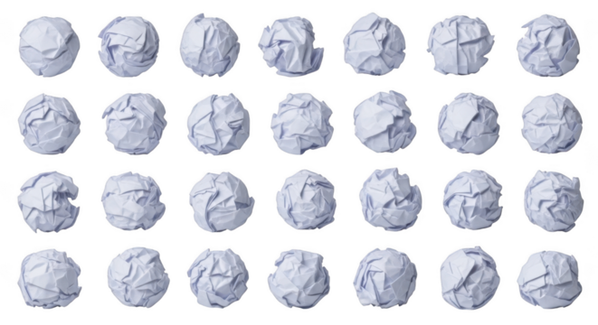 Paper balls isolated on transparent background