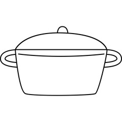 Simple Line Drawing Of A Cooking Pot With Lid And Handles On A Transparent Background.