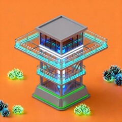 Futuristic Observation Tower Geometric Design in 3D Illustration