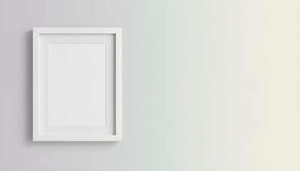 A minimalist white picture frame with a mat on a subtly gradient wall.
