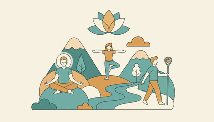 A meditation retreat in nature with participants engaged in mindfulness activities emphasizing the integration of spiritual wellness in healing practices.