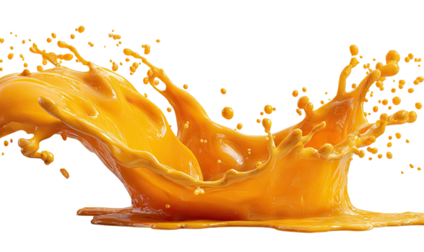 Orange liquid explodes upwards, creating splash crown