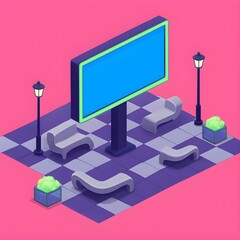 Isometric Urban Oasis A Modern Relaxation Spot with Digital Display