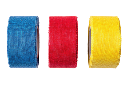 Three rolls of tape, blue, red, and yellow - Powered by Adobe