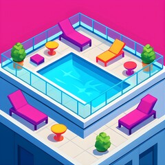 Rooftop Pool Oasis Isometric View of Relaxation and Luxury