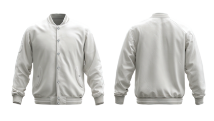 White bomber jacket, front and back views, neutral color