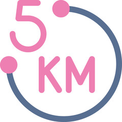 Simple Pink and Blue 5 Kilometer Distance Icon With Transparent Background Graphic Element For Measurement Or Travel Concepts