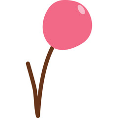 Simple Pink Balloon Attached to a Brown Stem on a Transparent Background