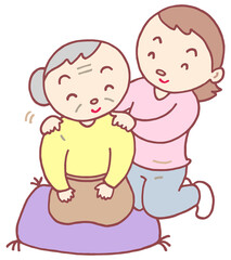 生活のイラスト - 肩もみ・親孝行・老母・敬老精神