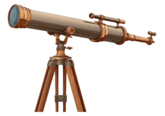 Brass telescope on tripod, illustration, black background
