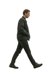 Side view of people walking in transparent background