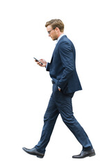 People looking on phone in walking pose transparent background