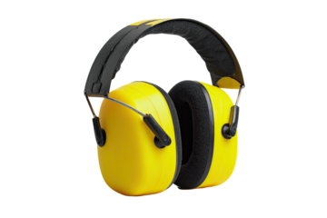 Yellow earmuffs with black headband, isolated