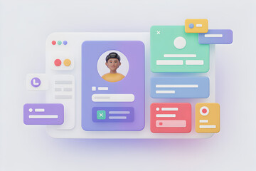 3D Dashboard UI Design with Colorful Interface Panels and User Profile Layout