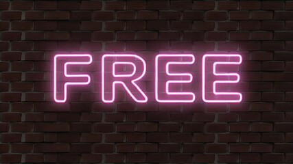 An animated, glowing pink neon sign flickering the word "FREE" on a brick wall. This seamless, retro-style loop is perfect for advertising, sales, or promotions. - Powered by Adobe